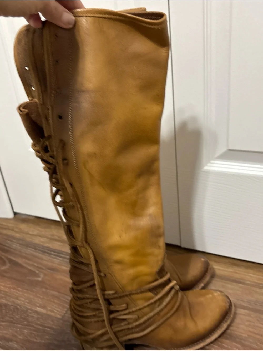 Freebird by Steven Coal Women's Tan Leather Lace-Up Knee High Boots Size 8
